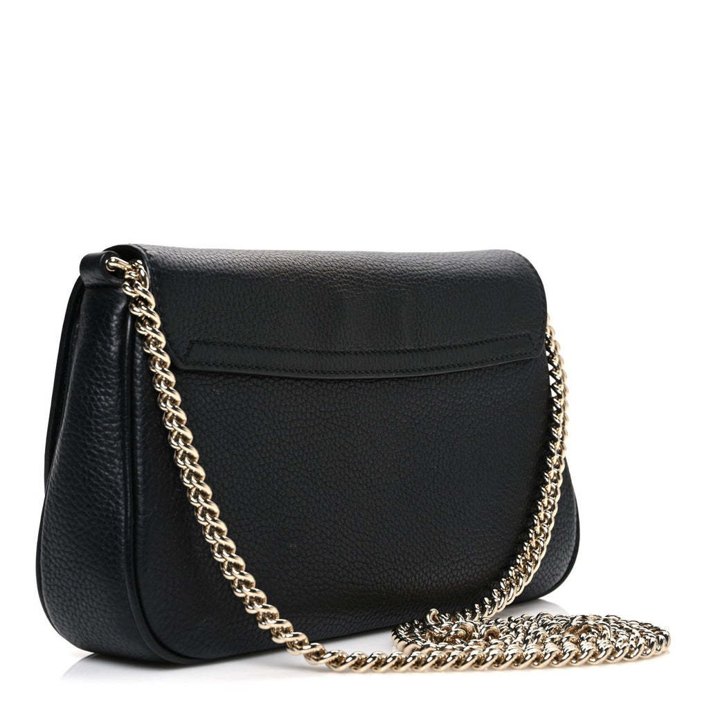 Pebbled Calfskin Medium Soho Flap Crossbody Black