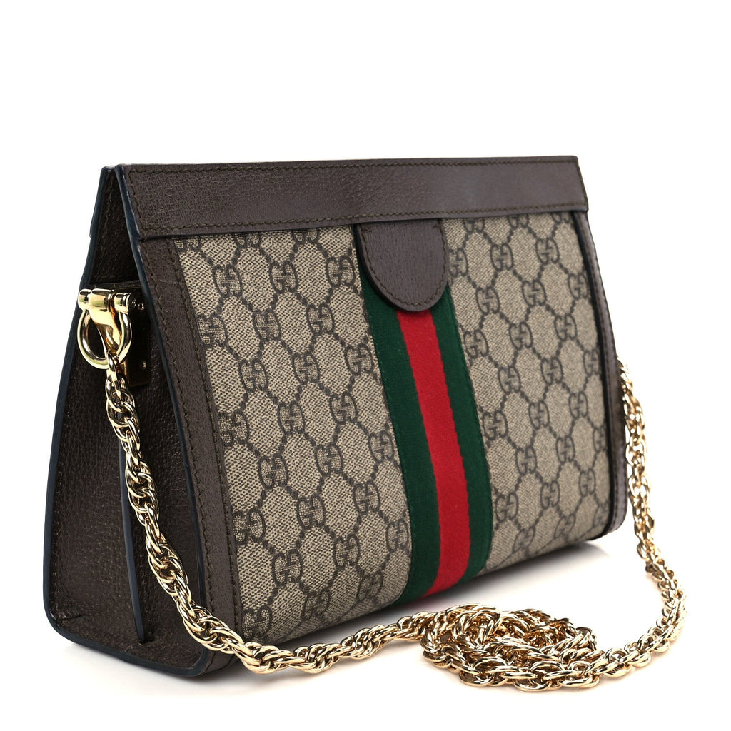 GG Supreme Monogram Web Small Ophidia Chain Shoulder Bag Brown