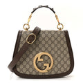 GG Supreme Monogram Textured Dollar Calfskin Web Medium Blondie Top Handle Shoulder Flap Bag Beige Ebony New Acero
