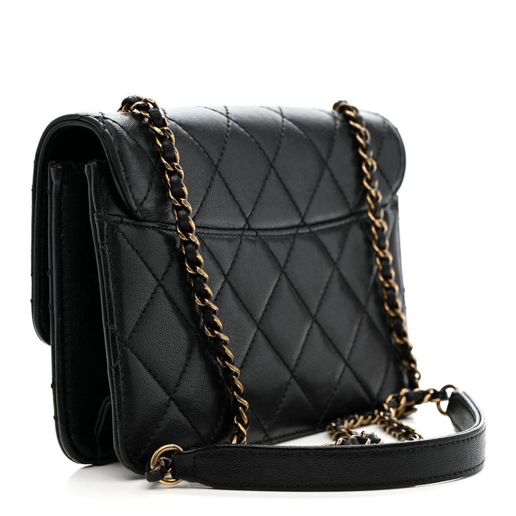 Sheepskin Quilted Mini Beauty Lock Flap Black