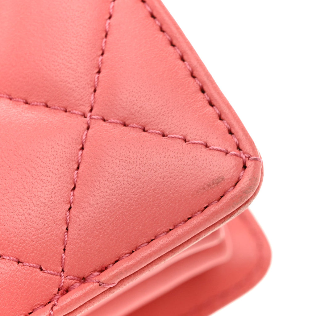 Lambskin Quilted Small Handle Tied Top Handle Flap Pink