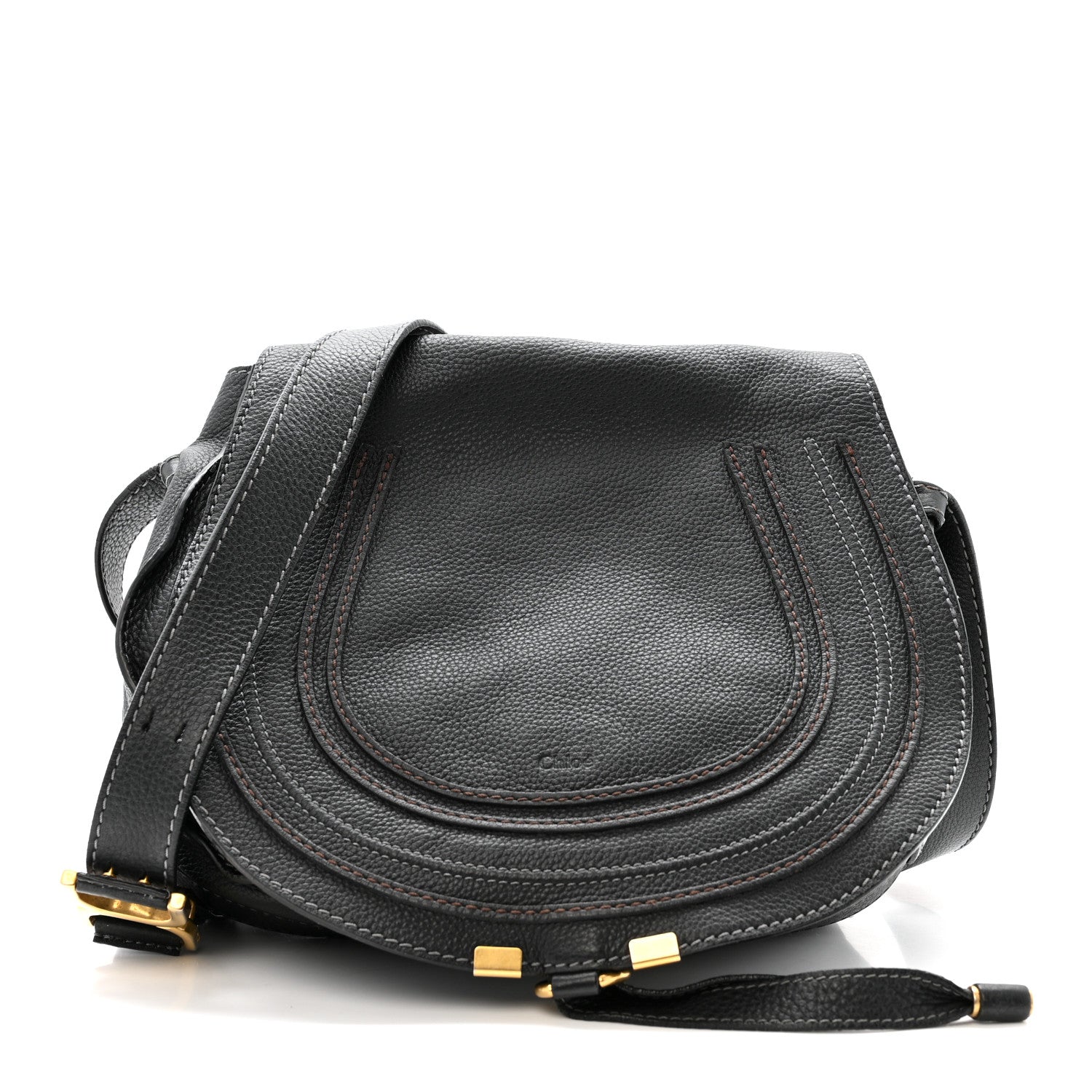 Grained Calfskin Medium Marcie Saddle Bag Black