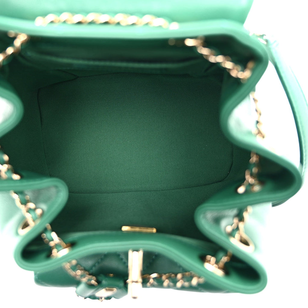Lambskin Quilted Small Duma Drawstring Backpack Green