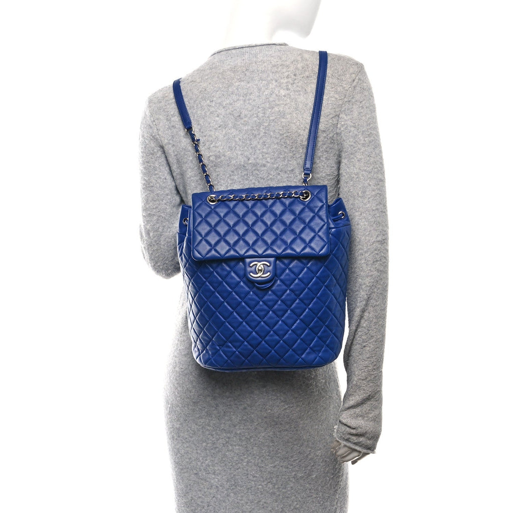Calfskin Quilted Large Urban Spirit Backpack Navy