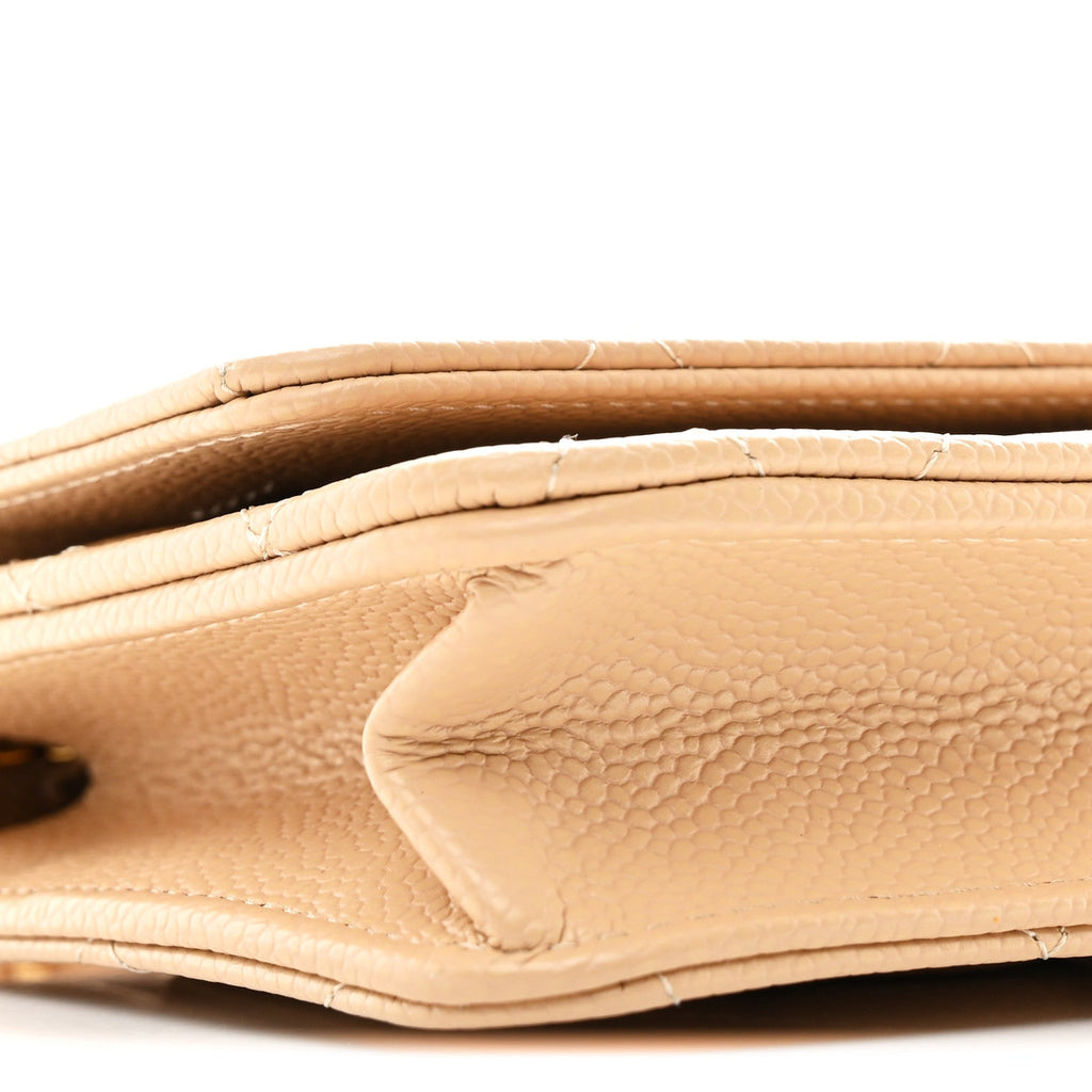 Caviar Quilted Wallet on Chain WOC Beige