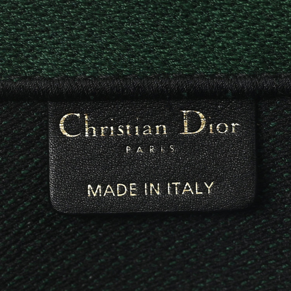 Canvas Embroidered Large Checkered Book Tote Black Green