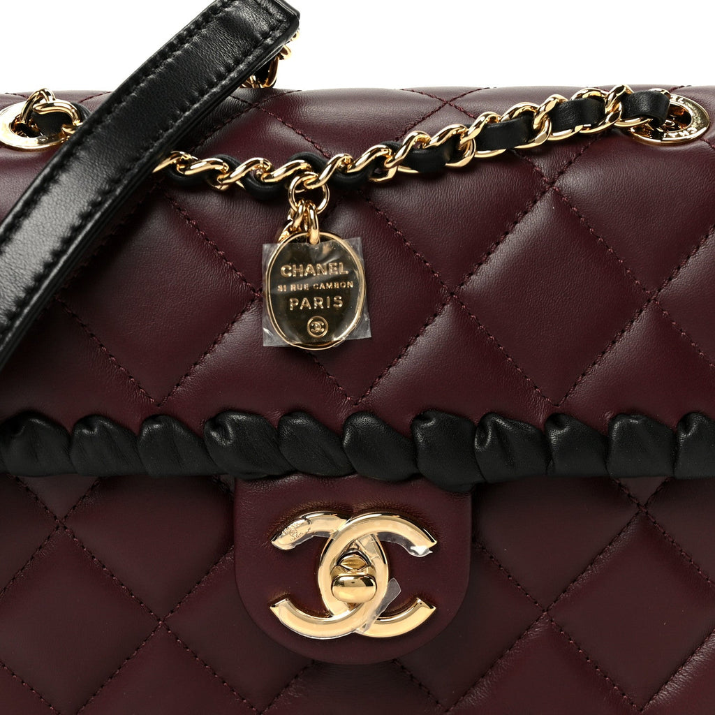 Lambskin Braided Calfskin Mini Flap Bag Dark Burgundy Black