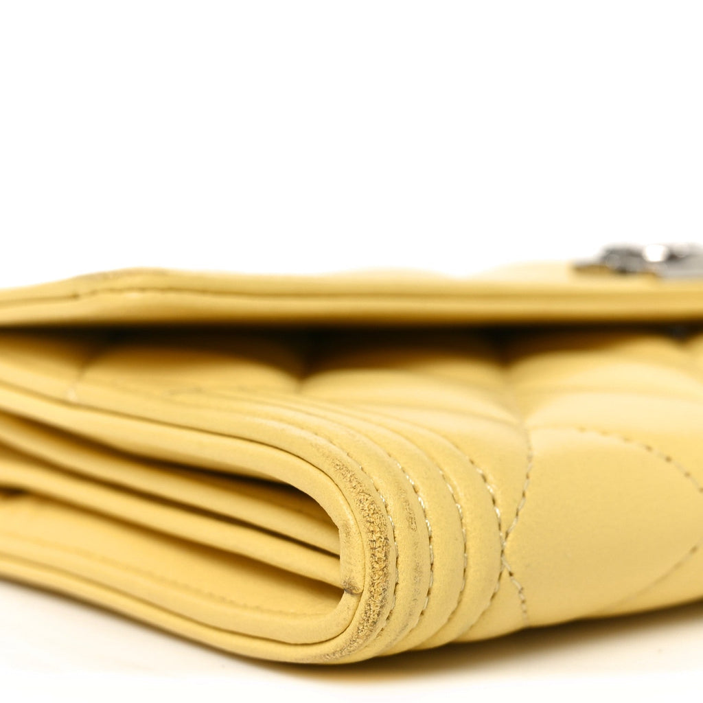 Lambskin Quilted Large Boy Flap Wallet Yellow