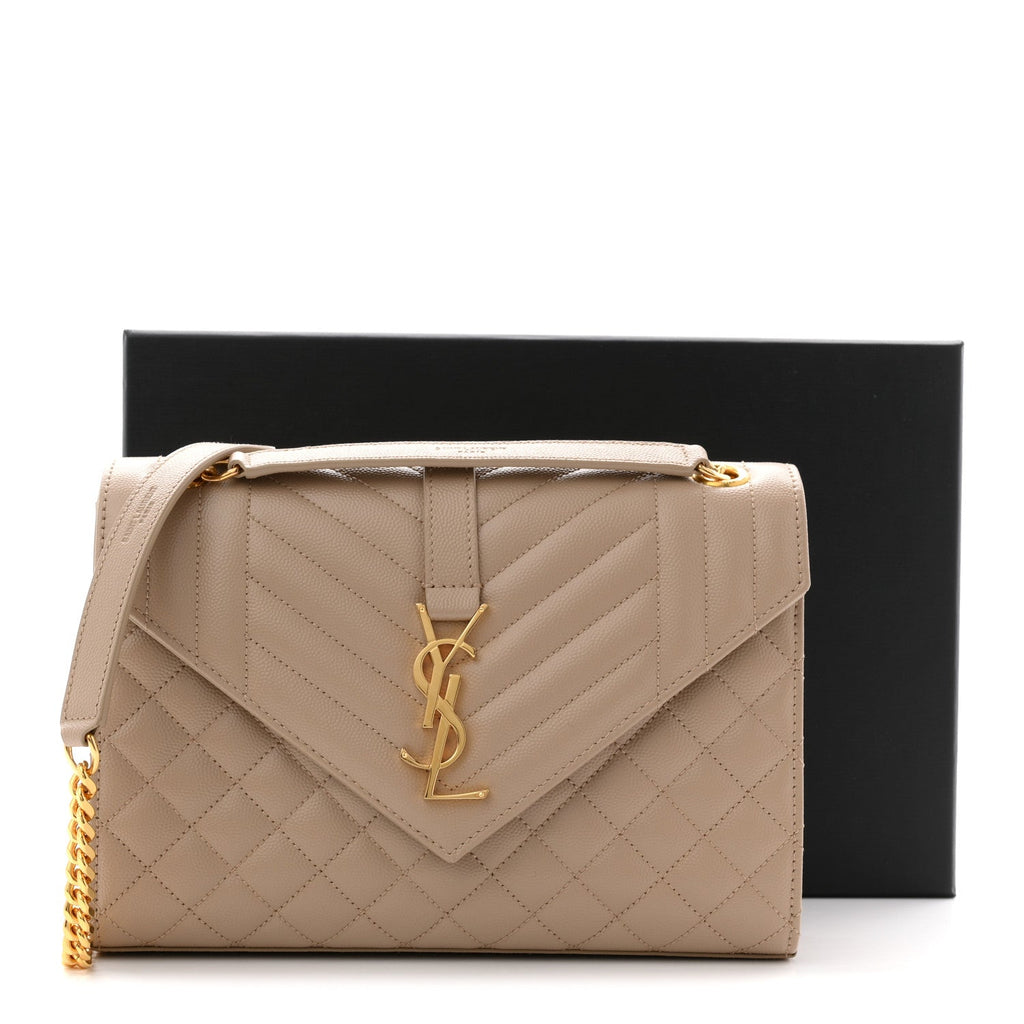 Grain De Poudre Textured Mixed Matelasse Medium Triquilt Monogram Satchel Dark Beige