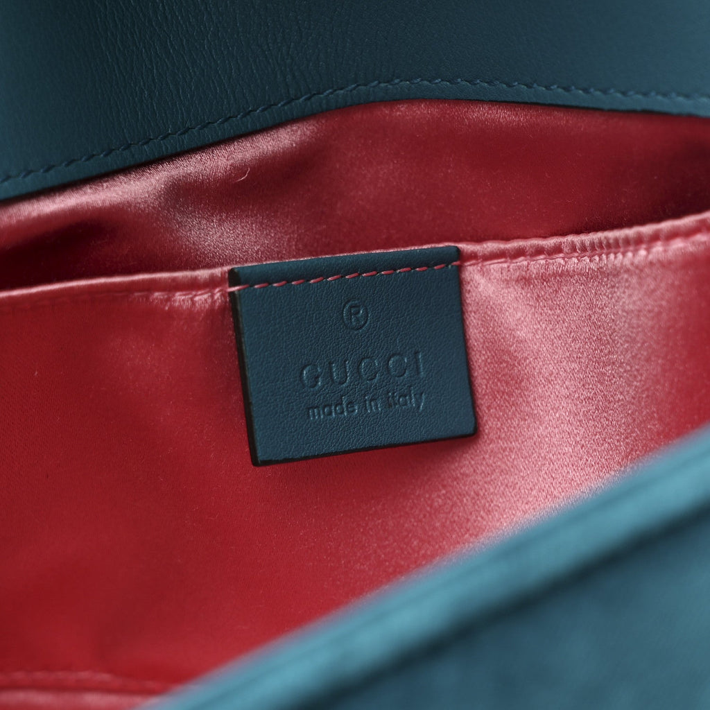Velvet Matelasse Mini GG Marmont Shoulder Bag Pavone Cyan
