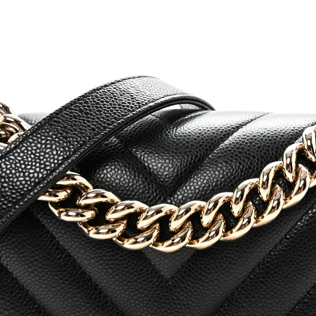 Caviar Chevron Quilted Small Boy Flap Black