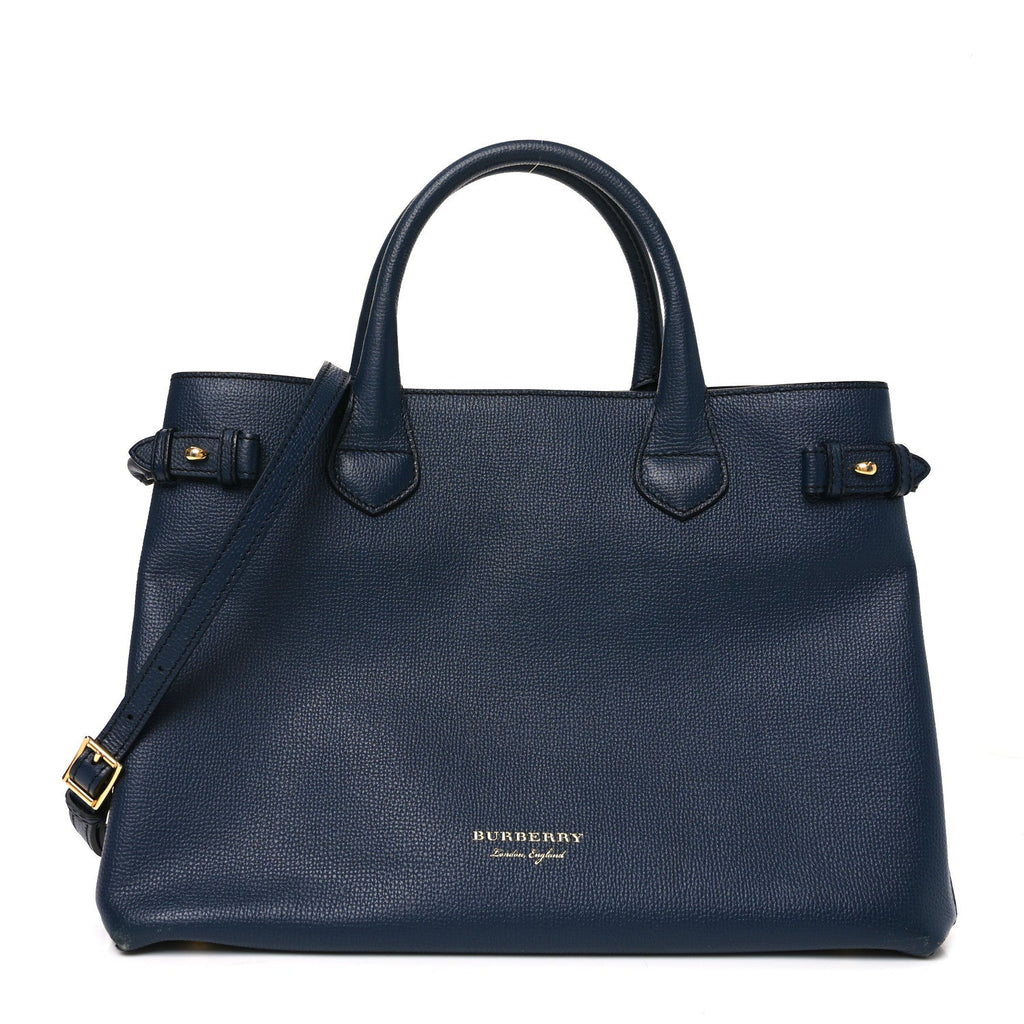 Derby Calfskin House Check Medium Banner Tote Ink Blue