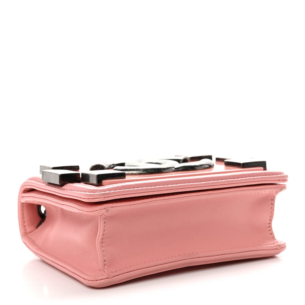 Lambskin Plexiglass Boy Brick Flap Pink