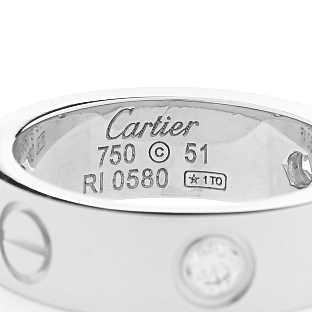 18K White Gold 3 Diamond 5.5mm LOVE Ring 51 5.75