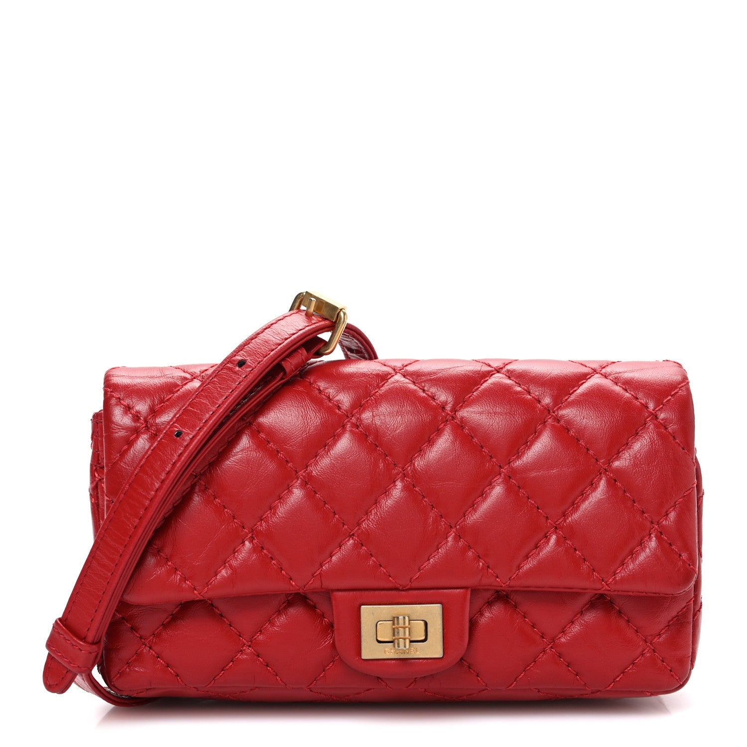 Aged Calfskin Quilted 2.55 Reissue Flap Belt Bag Red