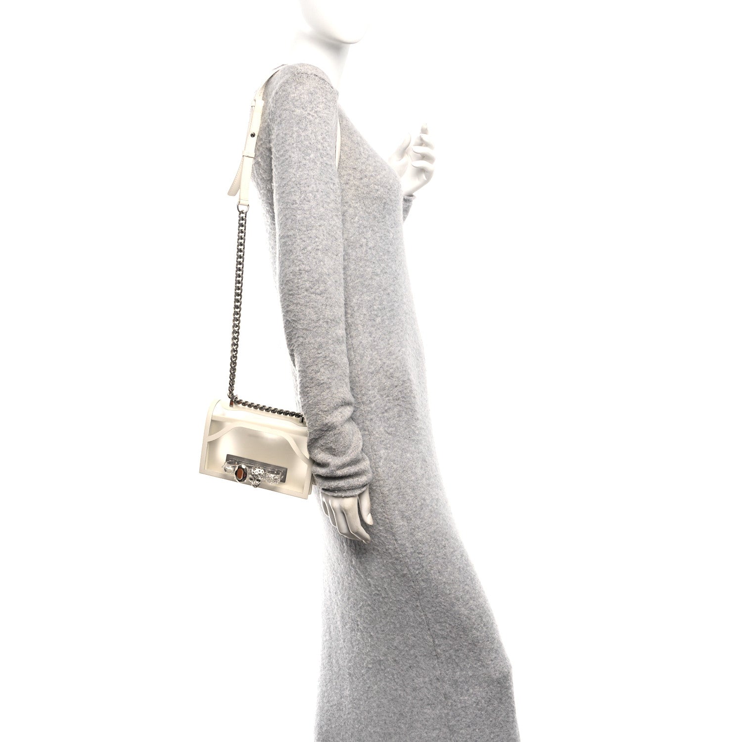 Polyurethane Calfskin Transparent Jeweled Knuckle Satchel Clear White