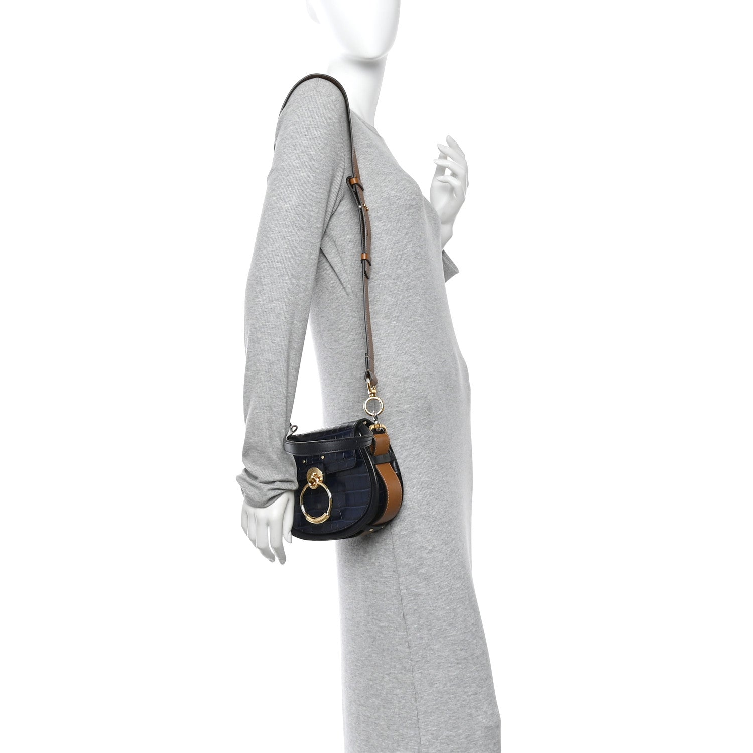 Calfskin Crocodile Embossed Small Tess Bag Full Blue