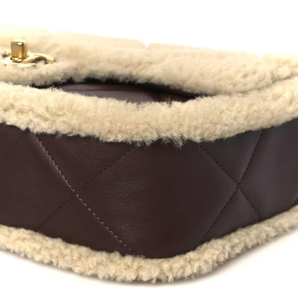 Shearling Lambskin Quilted Furry Coco Flap Dark Brown Beige