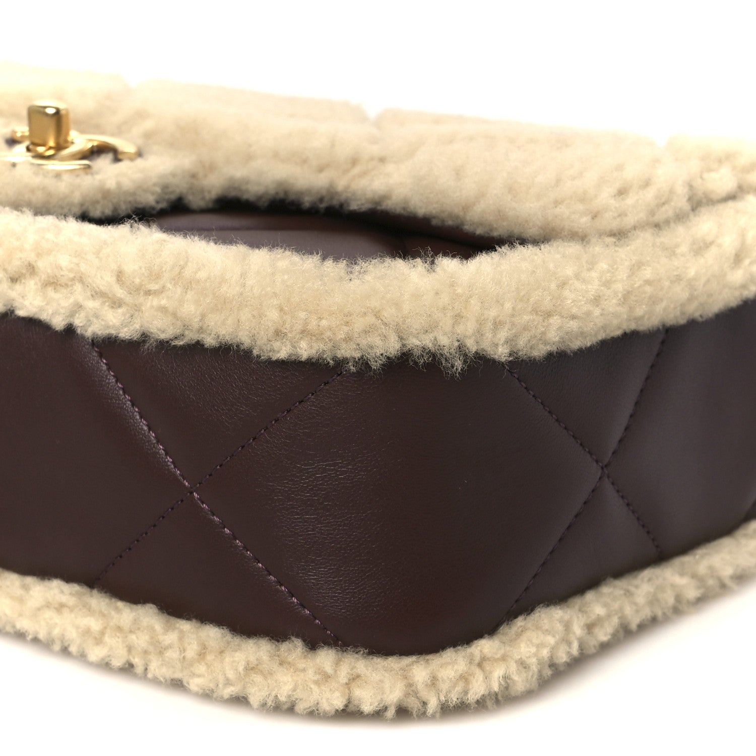 Shearling Lambskin Quilted Furry Coco Flap Dark Brown Beige