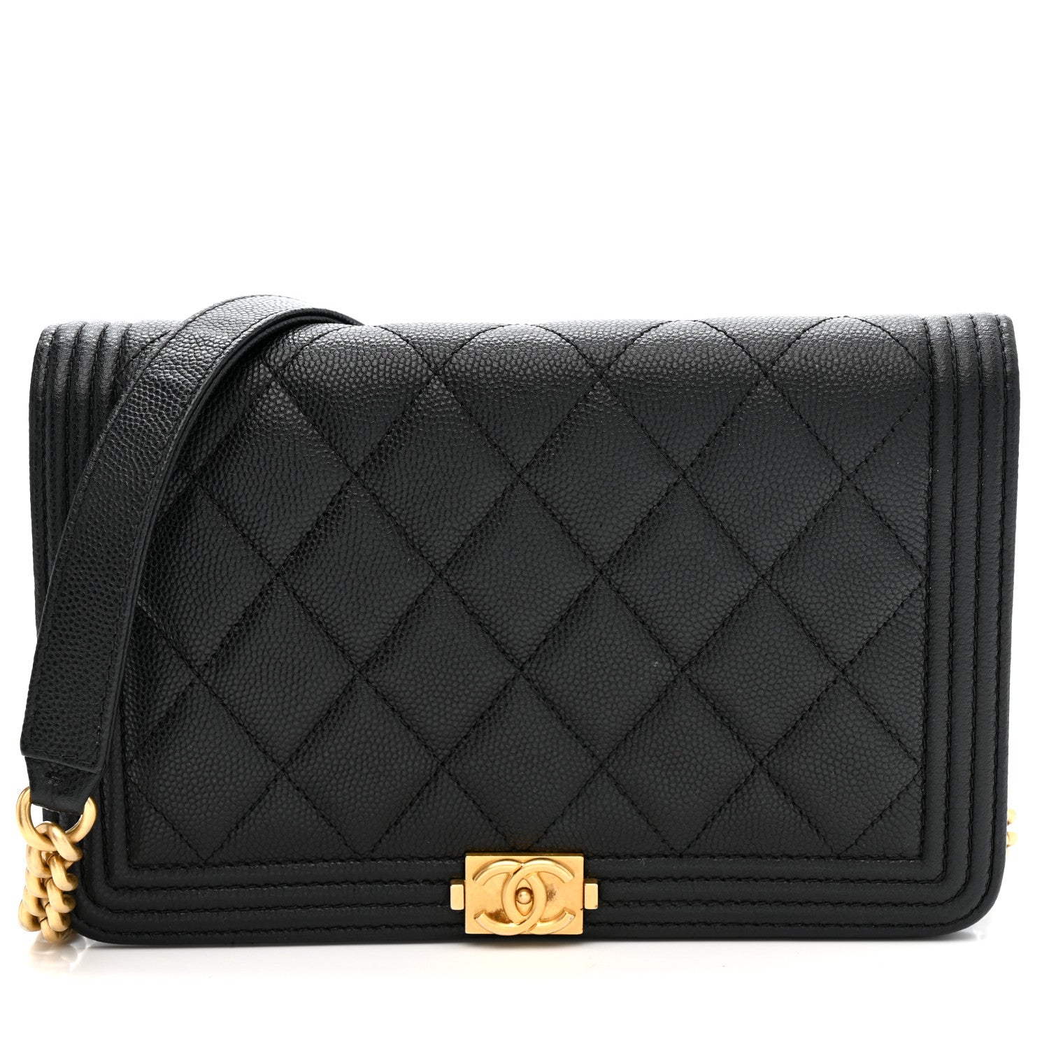 Caviar Quilted Boy Wallet On Chain WOC Black