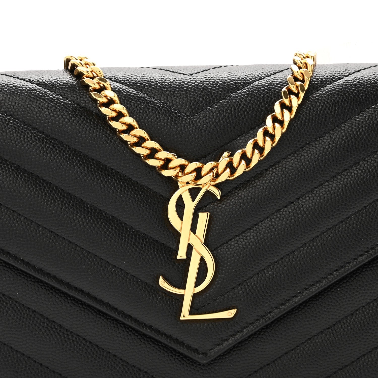 Grain De Poudre Matelasse Chevron Monogram Chain Wallet Black