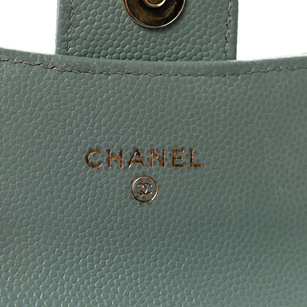 Caviar Quilted Mini Clutch With Chain Light Green