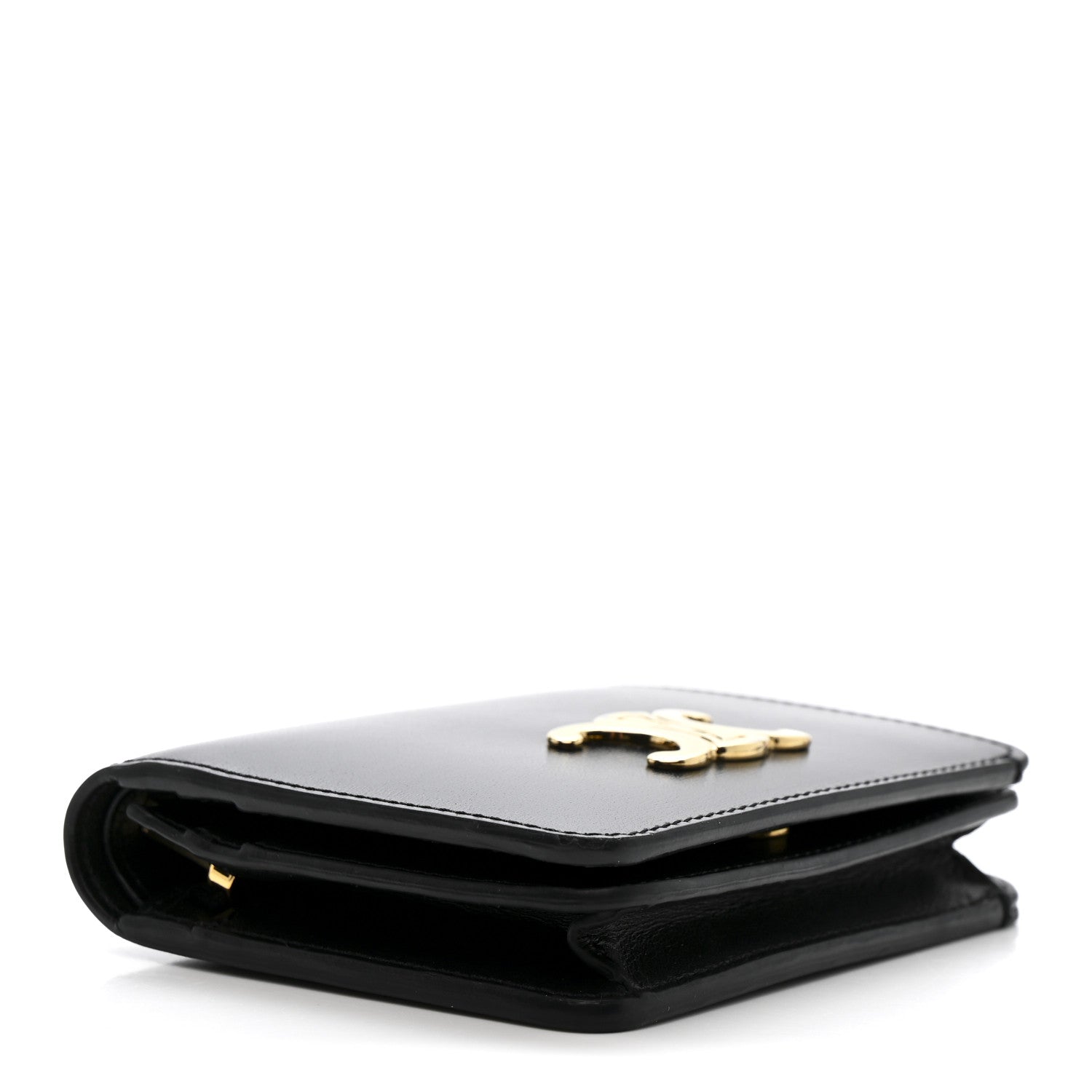 Shiny Calfskin Triomphe Compact Wallet Black