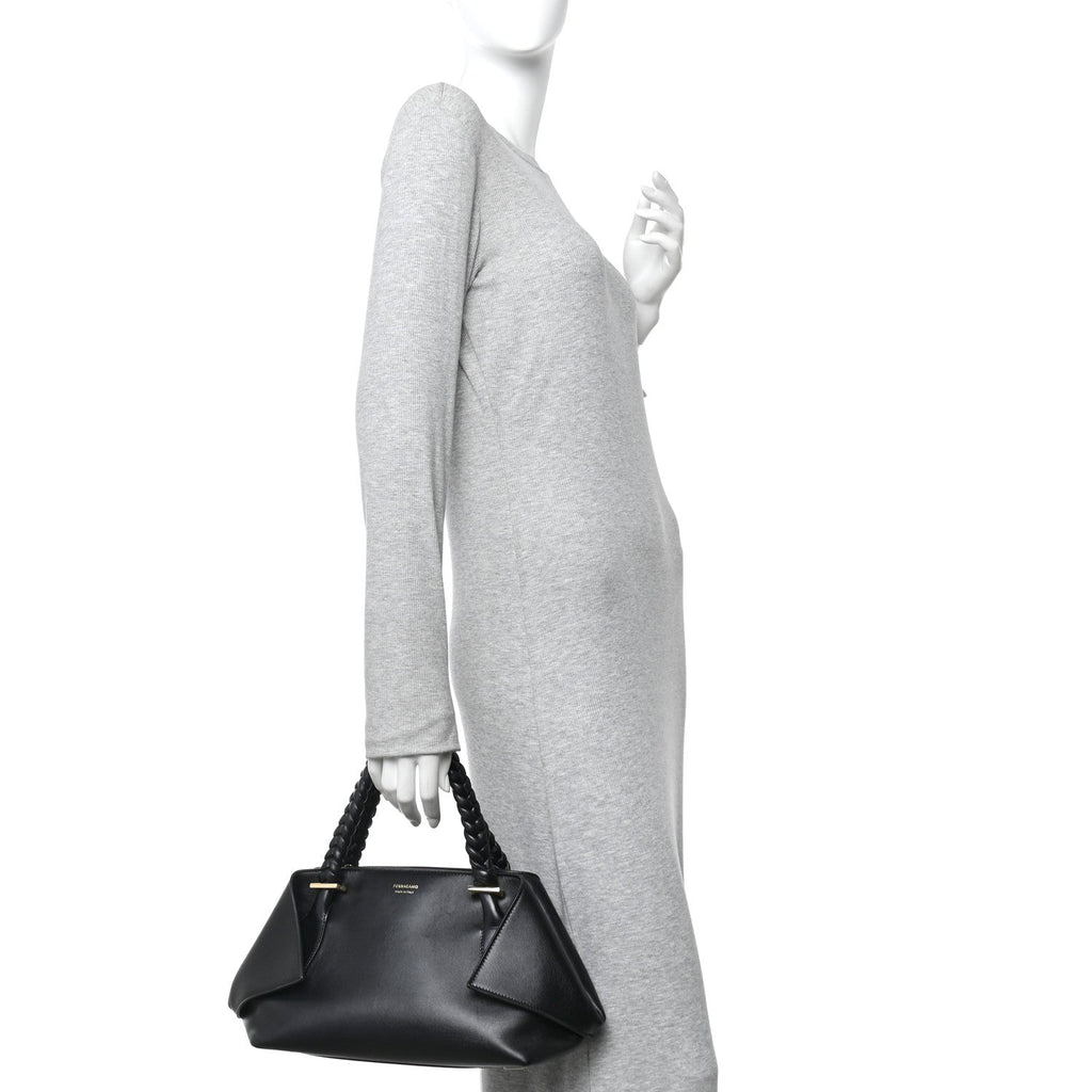 Calfskin Braided Small Blossom Top Handle Bag Black