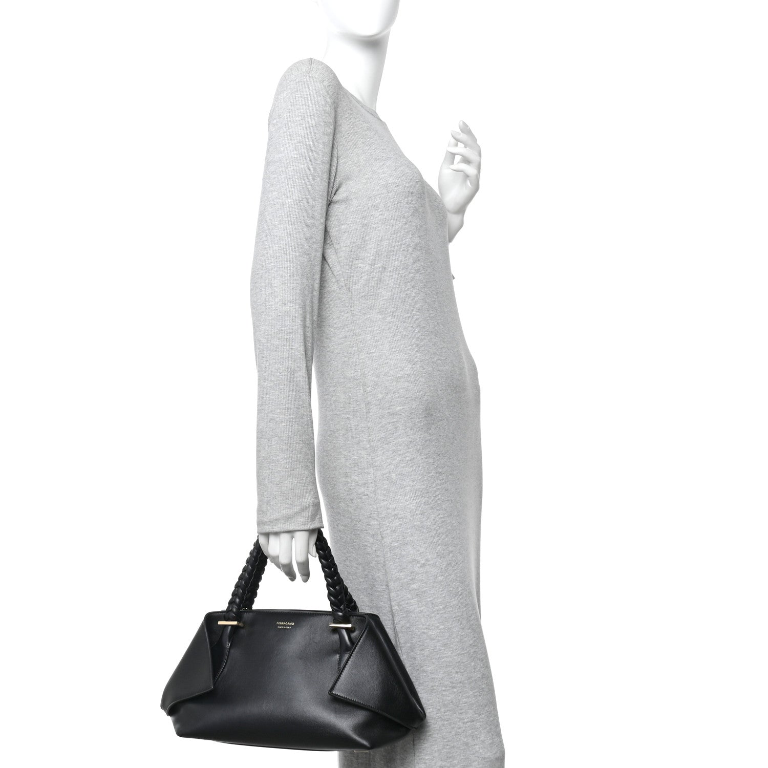 Calfskin Braided Small Blossom Top Handle Bag Black
