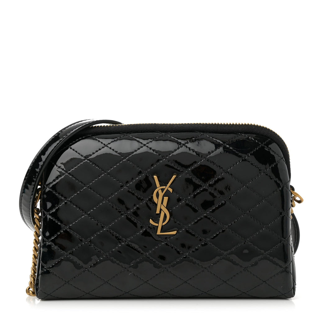 Patent Quilted Gaby Zipped Pouch Black