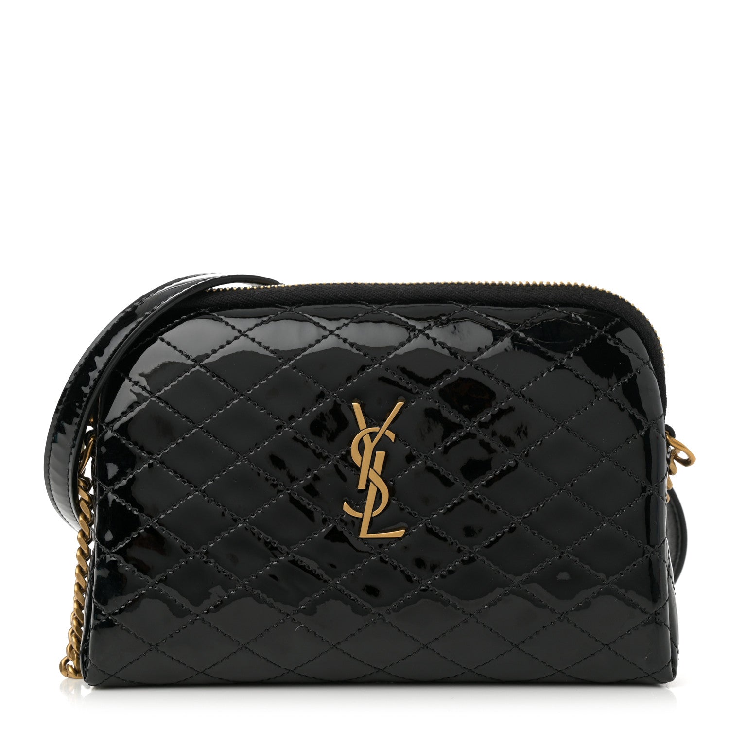 Patent Quilted Gaby Zipped Pouch Black