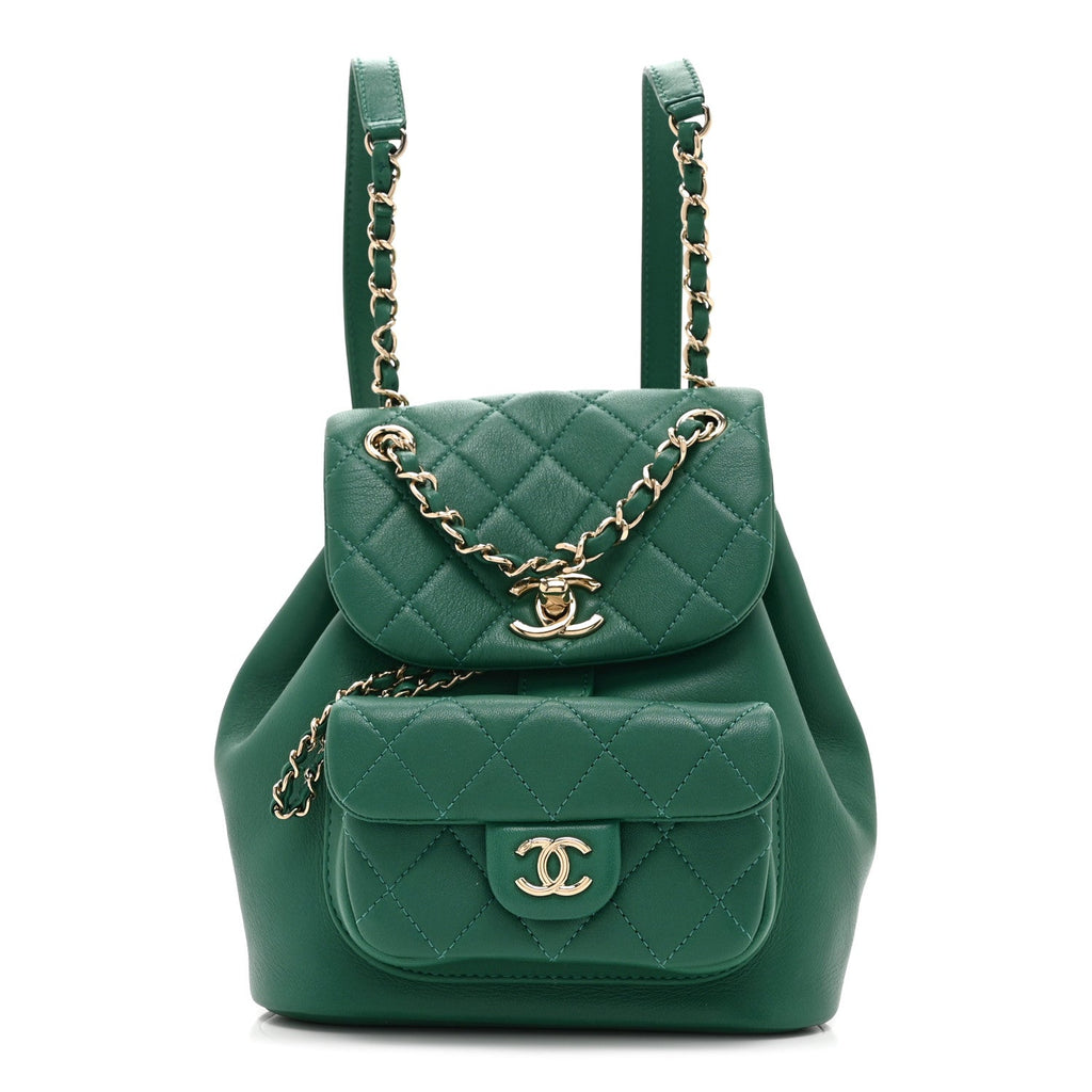 Lambskin Quilted Small Duma Drawstring Backpack Green