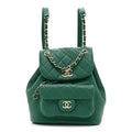 Lambskin Quilted Small Duma Drawstring Backpack Green