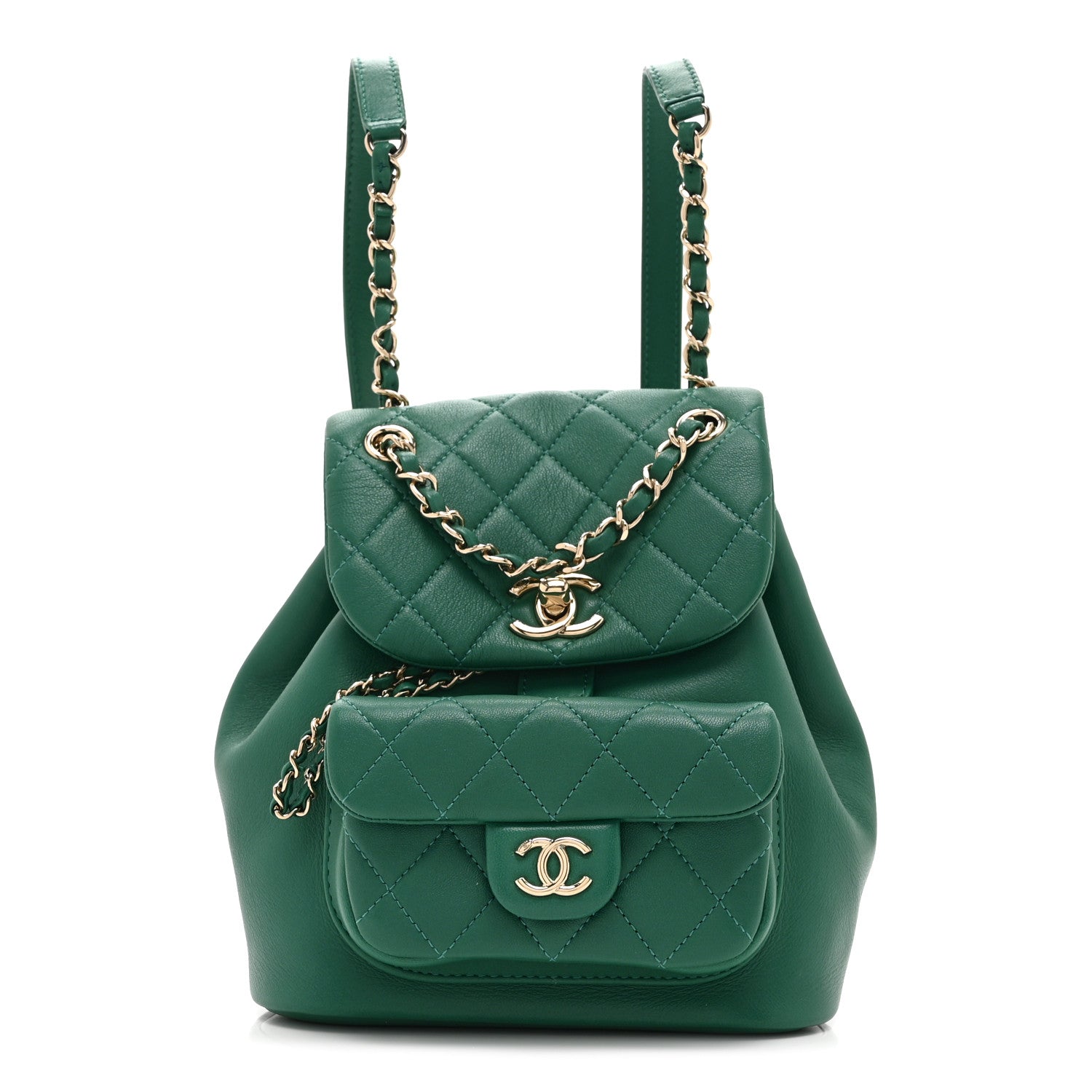 Lambskin Quilted Small Duma Drawstring Backpack Green