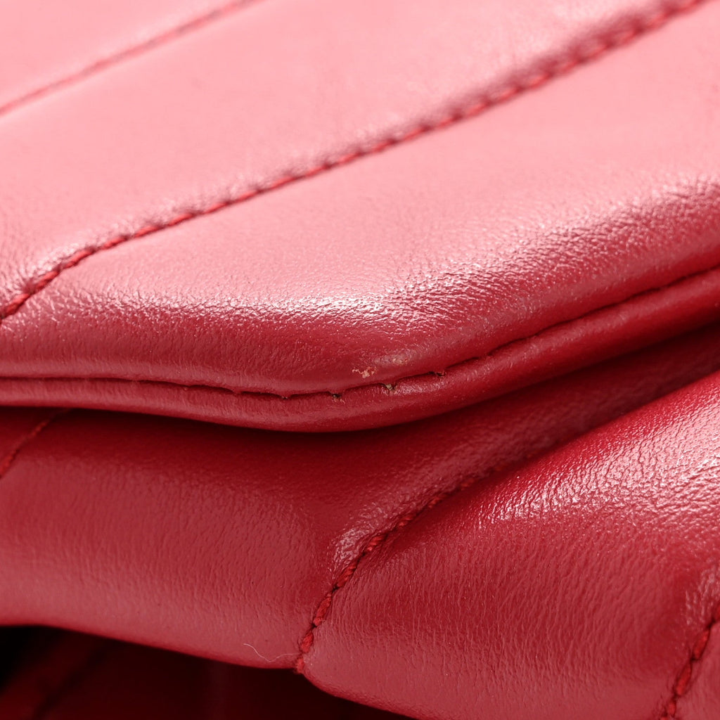 Calfskin Y Quilted Monogram Medium Loulou Chain Satchel Lipstick Red