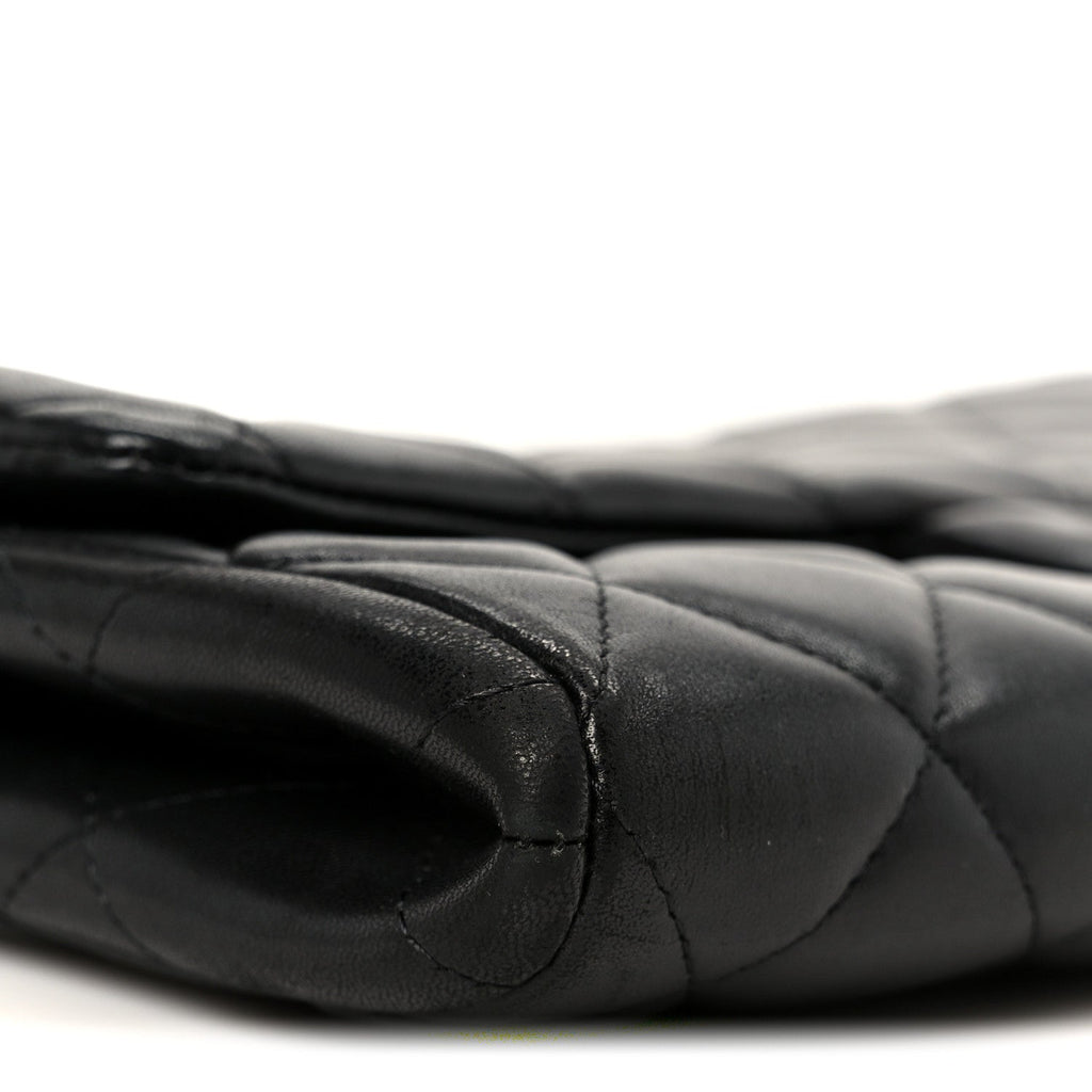 Lambskin Quilted Clutch With Chain Flap Black