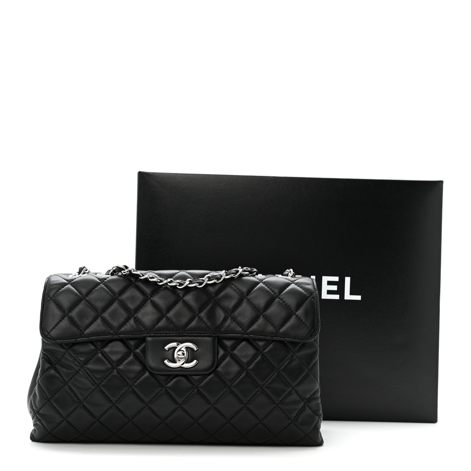 Lambskin Quilted Jumbo Chanel by 4 Flap Black