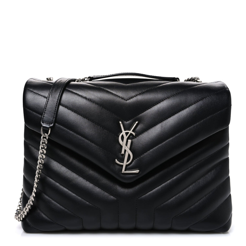 Calfskin Y Quilted Monogram Medium Loulou Chain Satchel Black