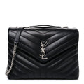 Calfskin Y Quilted Monogram Medium Loulou Chain Satchel Black