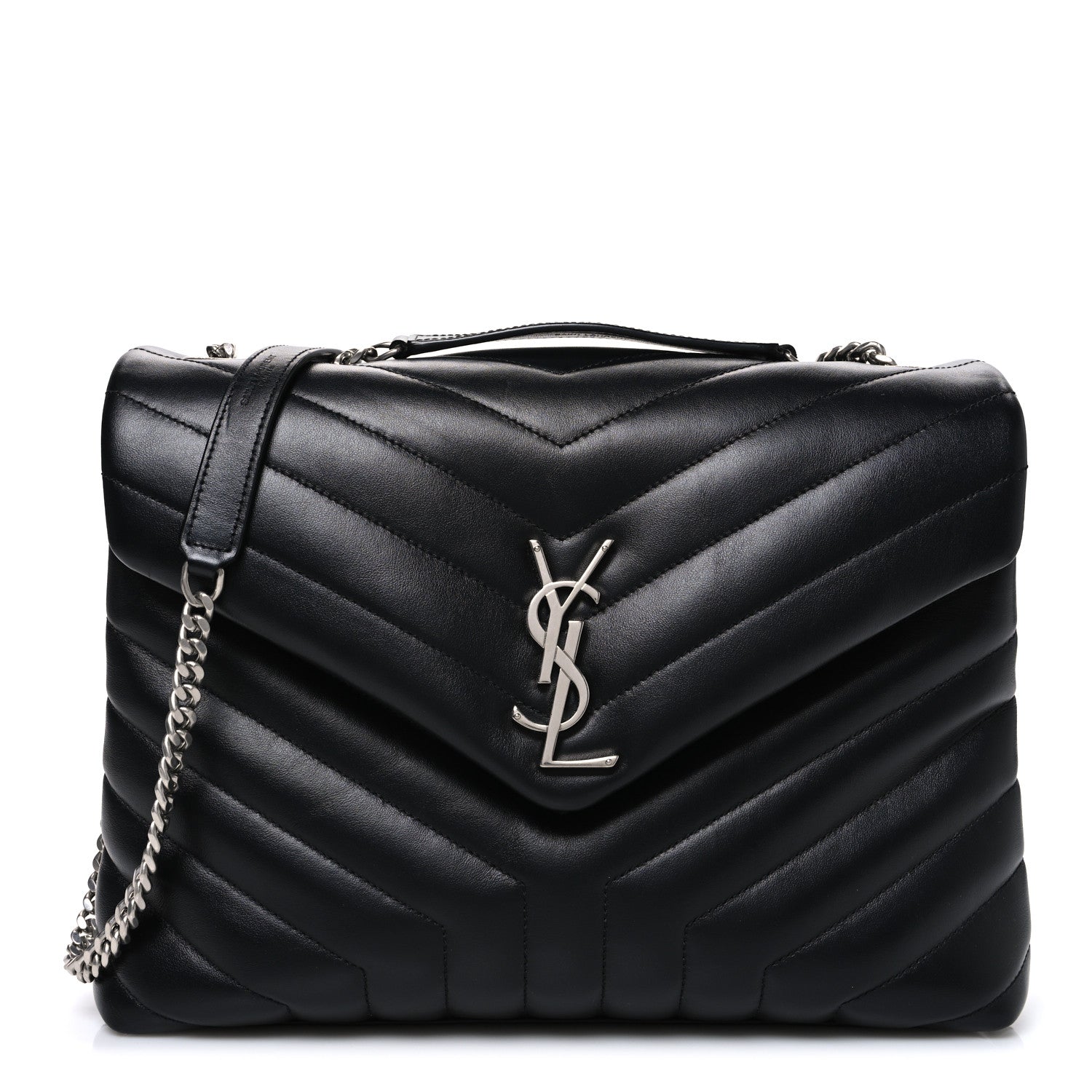 Calfskin Y Quilted Monogram Medium Loulou Chain Satchel Black