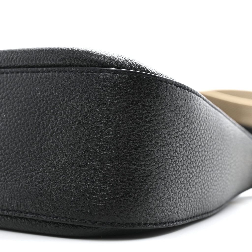 Vitello Daino Soft Zippered Hobo Shoulder Bag Black