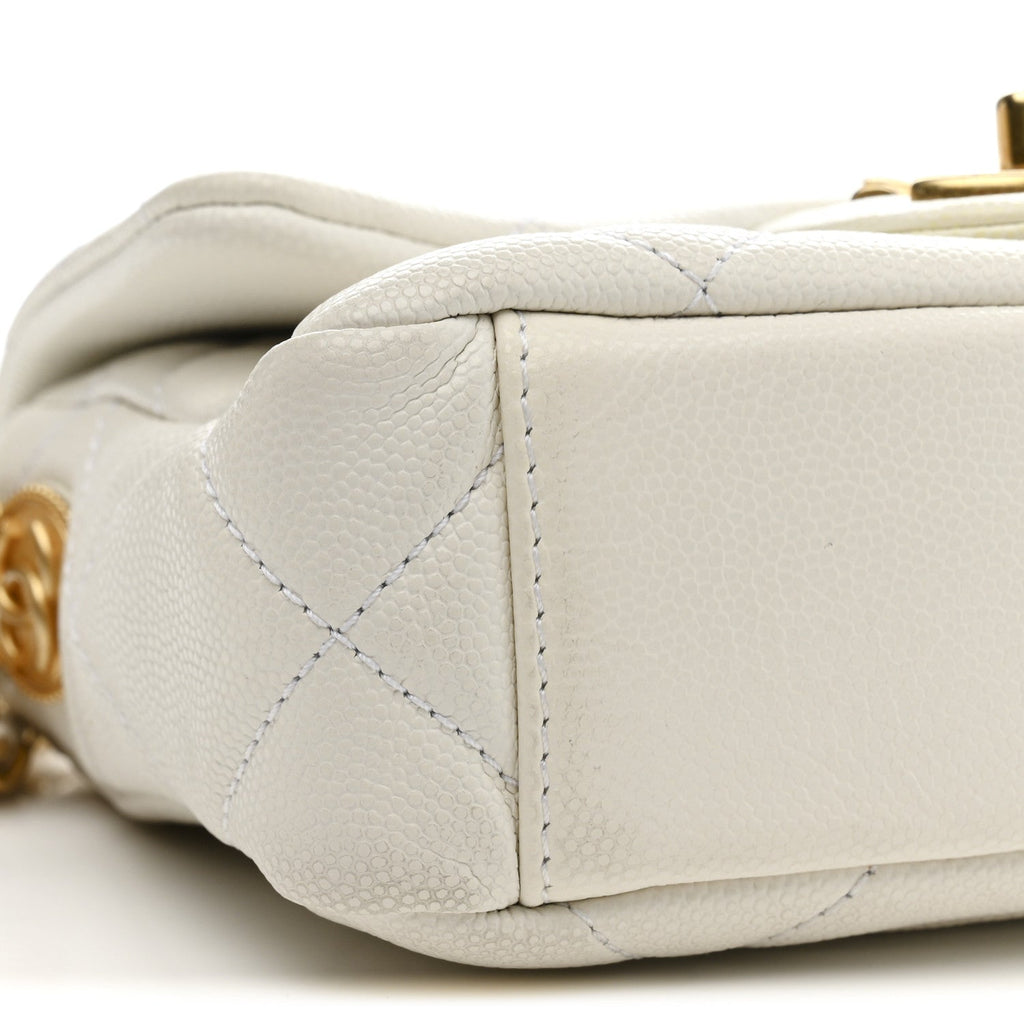 Caviar Quilted Mini Twist Your Buttons Flap  White