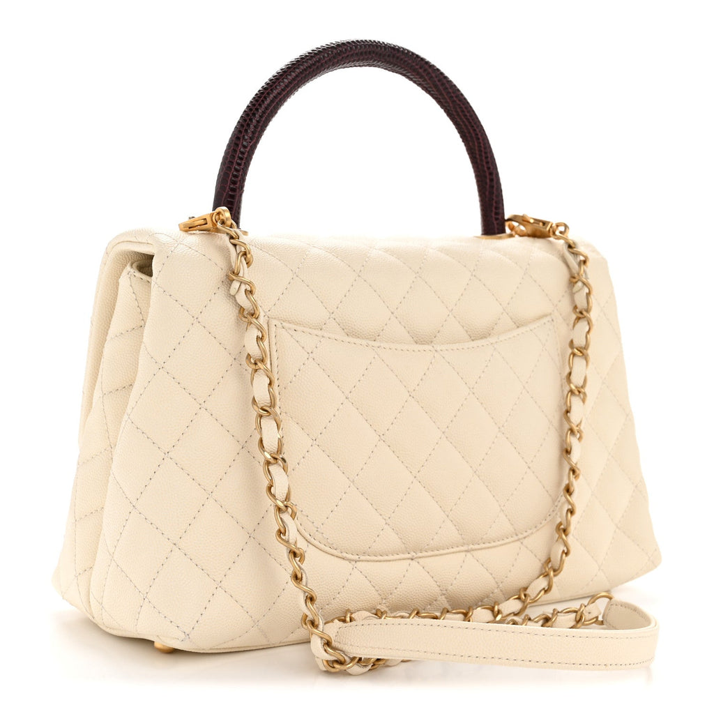 Caviar Lizard Quilted Small Coco Handle Flap Ivory