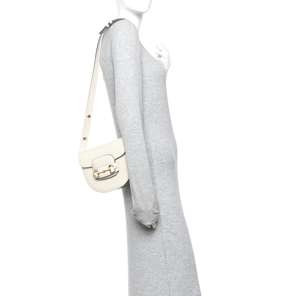 Azalea Calfskin Mini Horsebit 1955 Rounded Shoulder Bag Mystic White