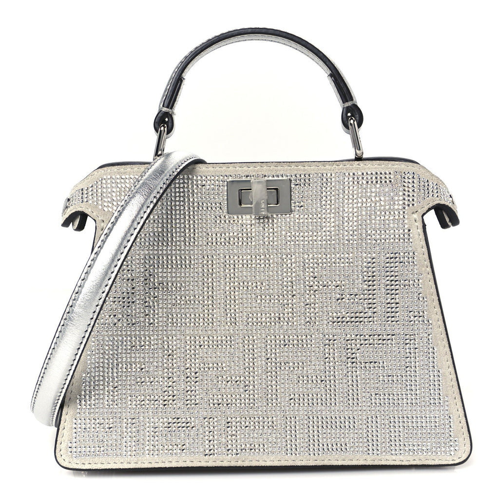 Crystal Vitello Laminato FF Petite Peekaboo I SEE U Satchel Crystal Argento