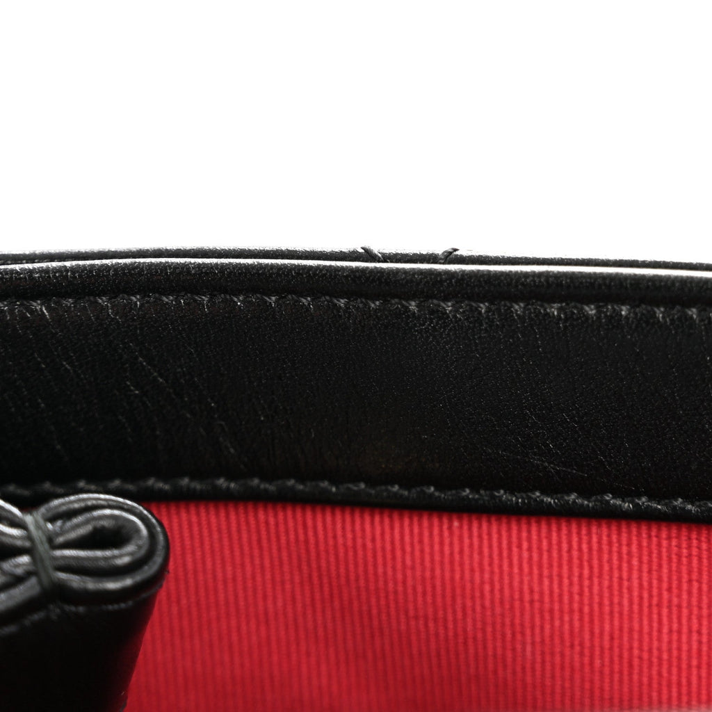 Glazed Calfskin Quilted Mini Pearl Side Flap Black