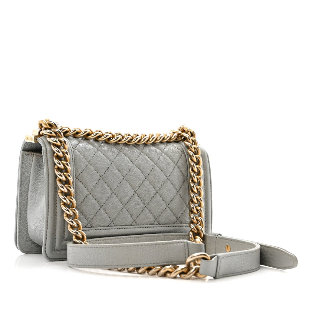 Caviar Quilted Small Boy Flap Light Grey