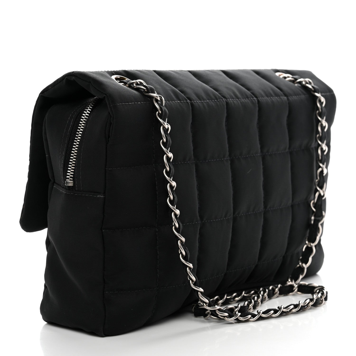 Nylon Square Quilted Flap Black