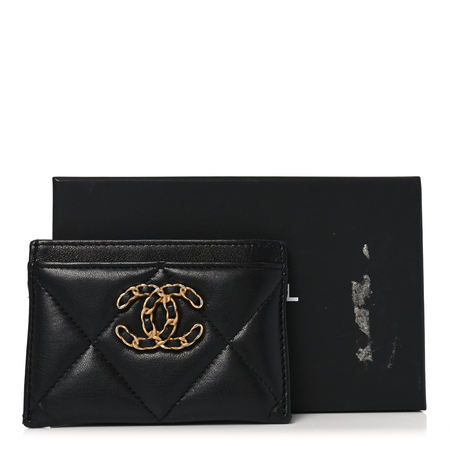 Lambskin Quilted Chanel 19  Holder Black