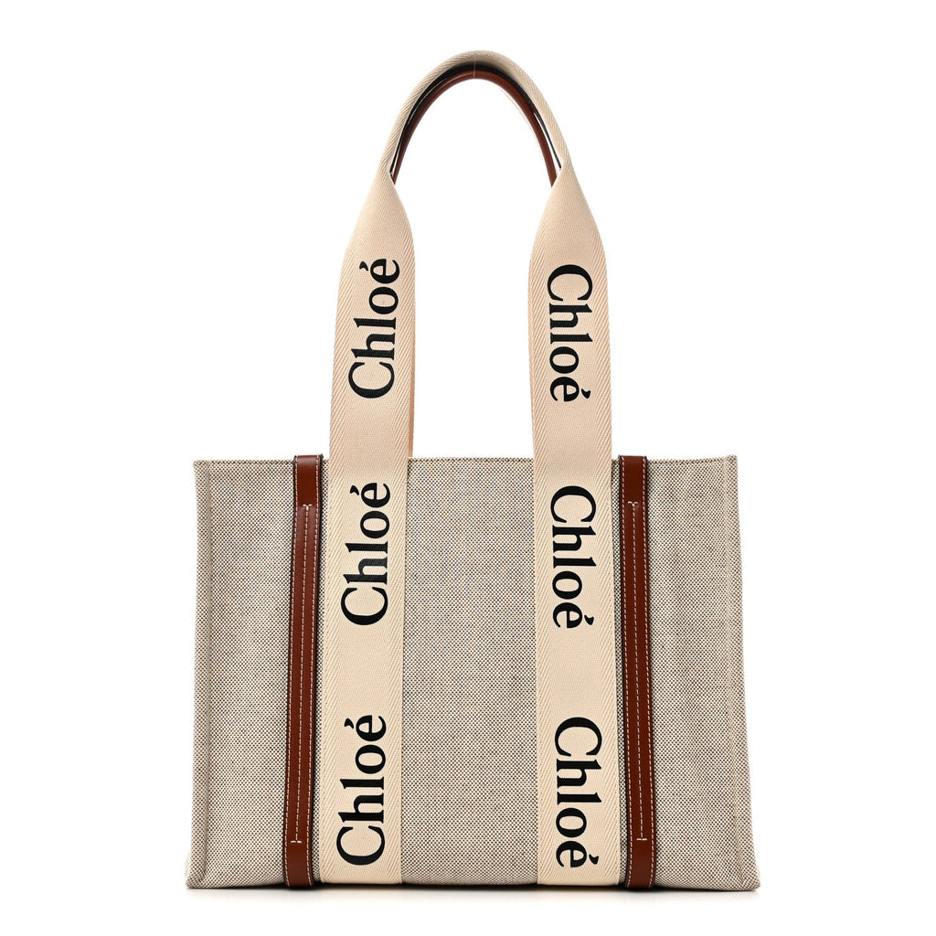 Cotton Calfskin Medium Woody Ribbon Tote White Brown